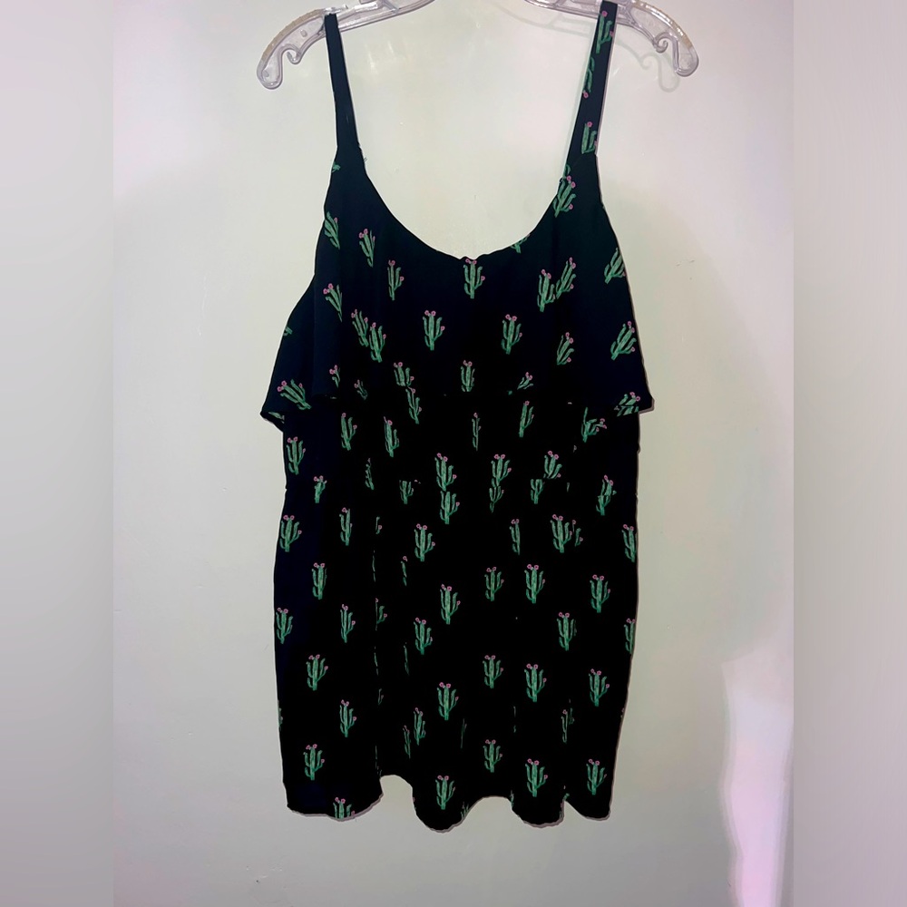 Torrid brand black tank with cactus print.